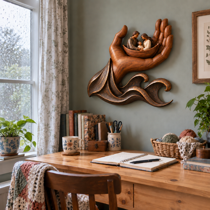 🤲 Held in His Hand – Family Boat Wall Sculpture