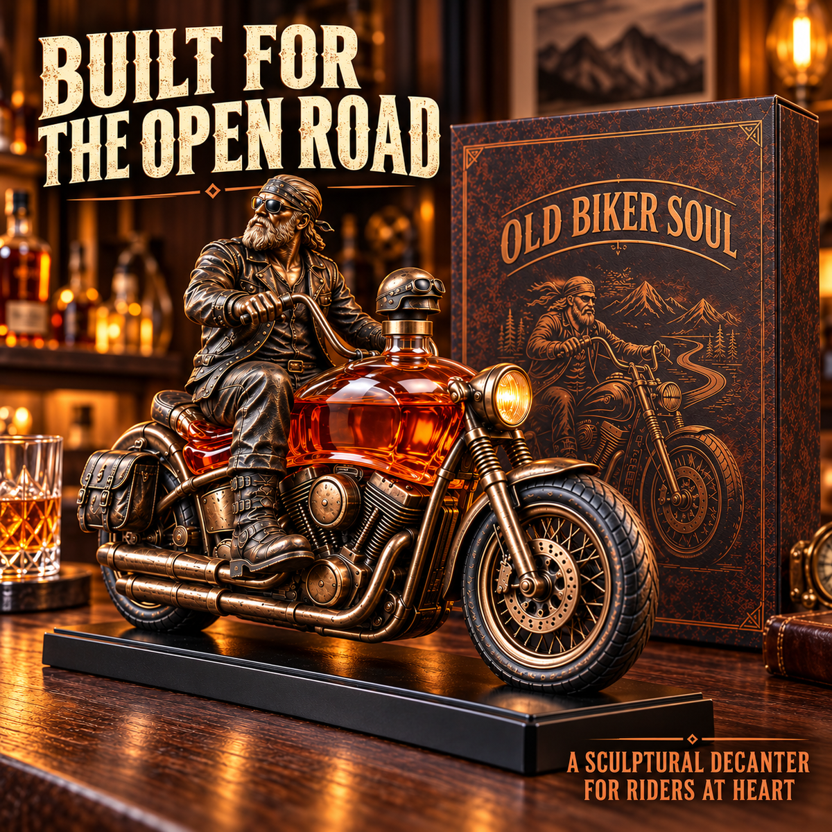 Old Biker Soul Motorcycle Whiskey Decanter