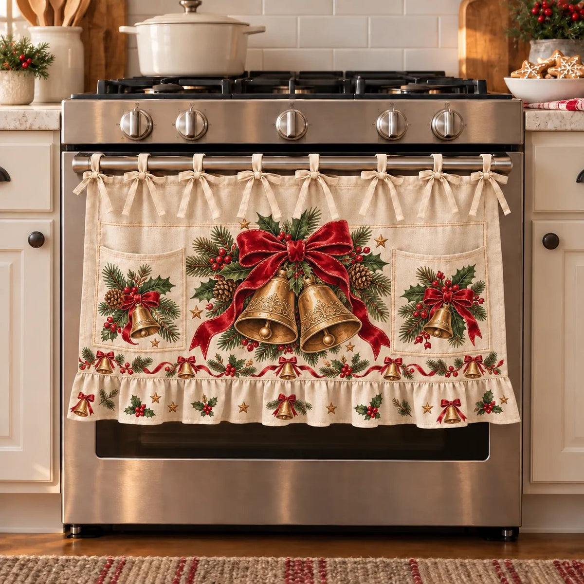 ⏳ Last Day 49% OFF – 🎄 Christmas Kitchen Tie-On Skirt | Festive Holiday Designs with Pockets & Ruffled Trim ✨