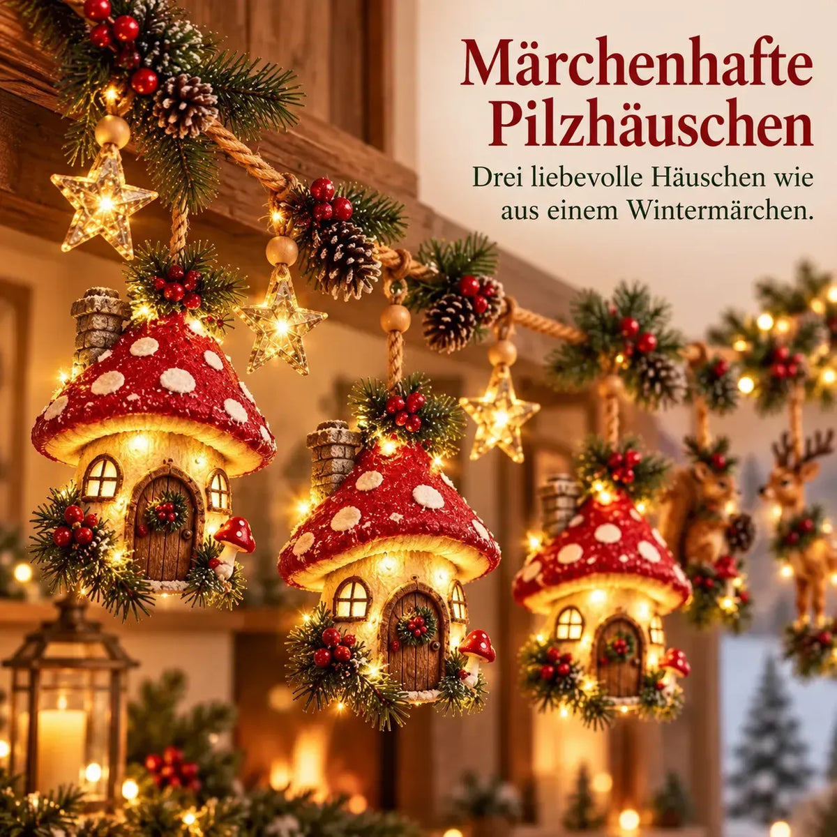 Beleuchtete weihnachtliche Waldgirlande – Festliche Dekoration im Stil eines verzauberten Waldes
