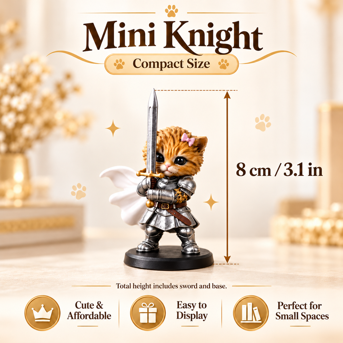 Knight Cat Figurine – Adorable Knight Kitten Warrior Collectible
