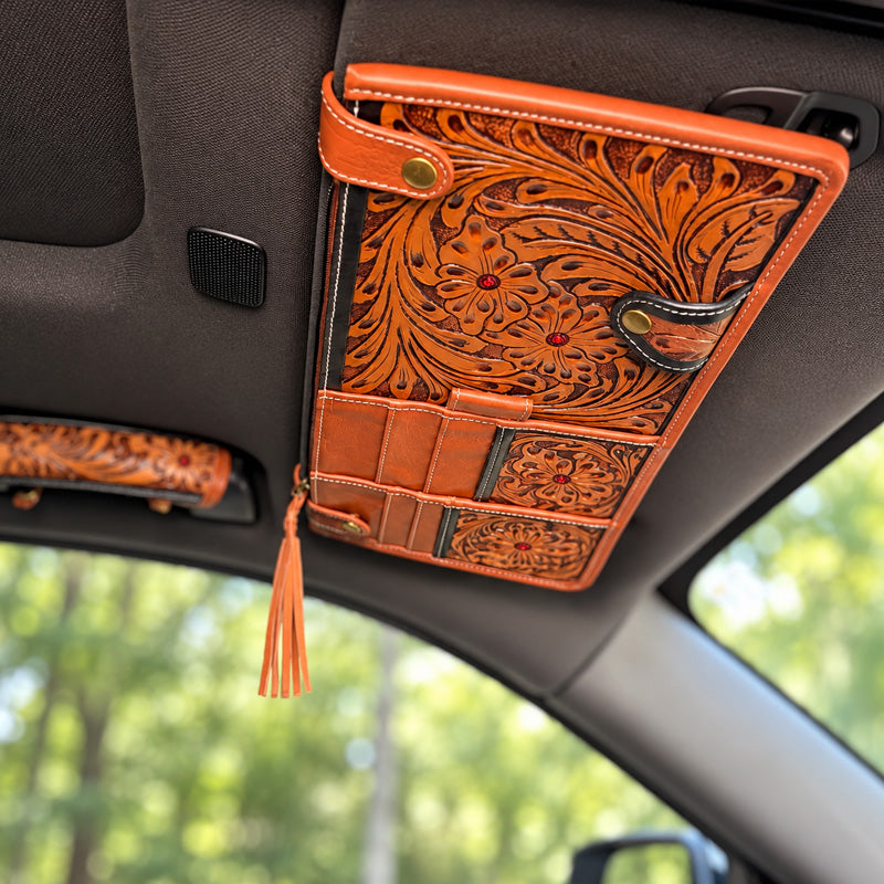 Vintage Western Floral Car Sun Visor Organizer – Vintage Style Storage Pouch
