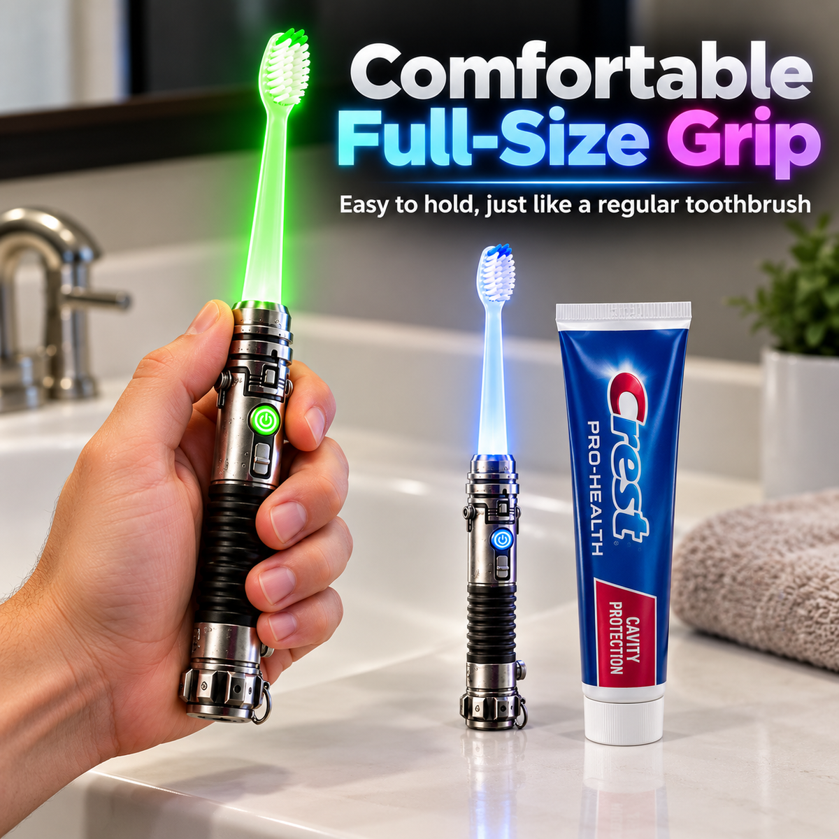 Comfortable full size toothbrush grip