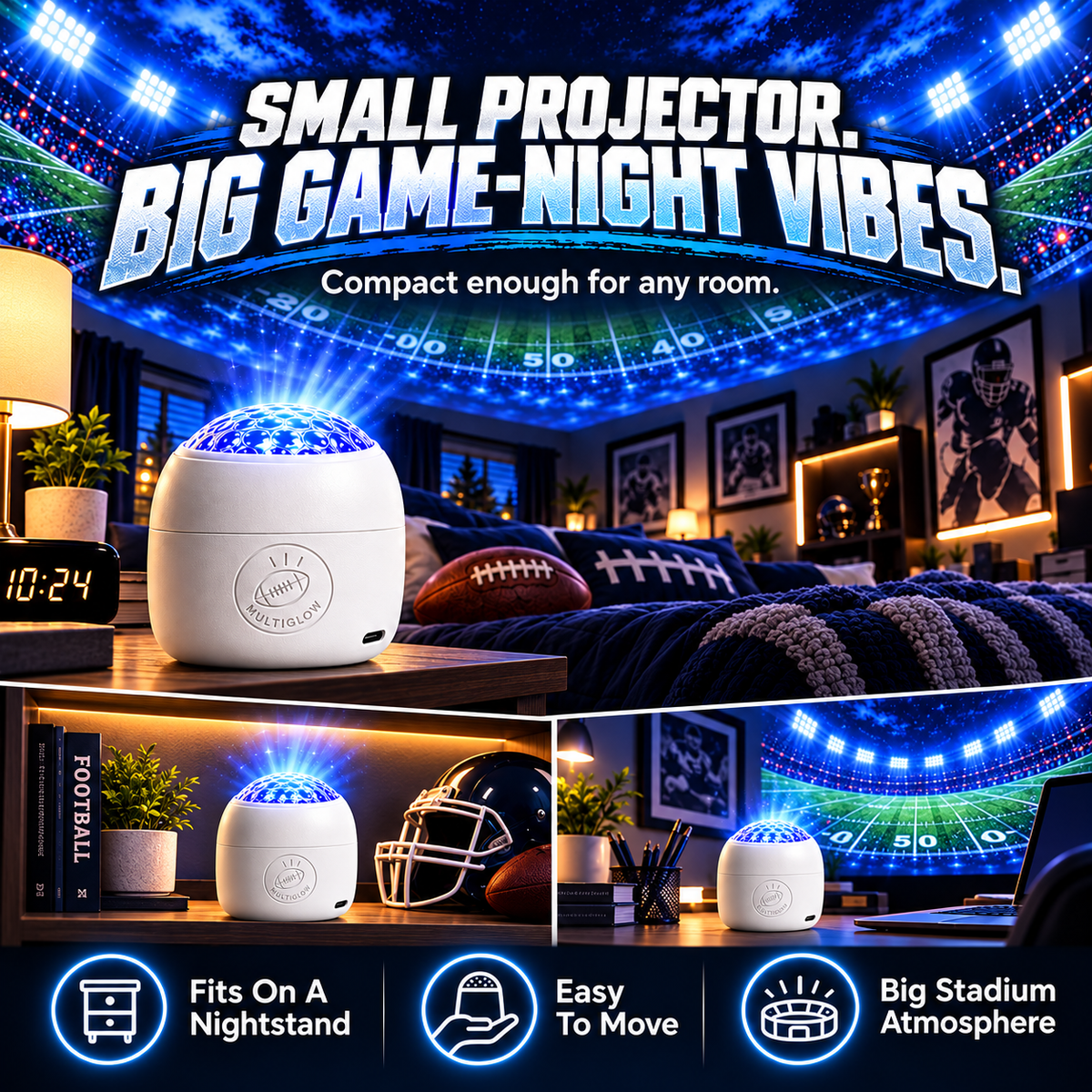 Compact football room projector