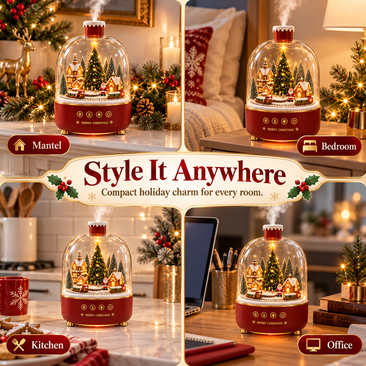 Christmas diffuser scene ideas for mantel bedroom kitchen and office