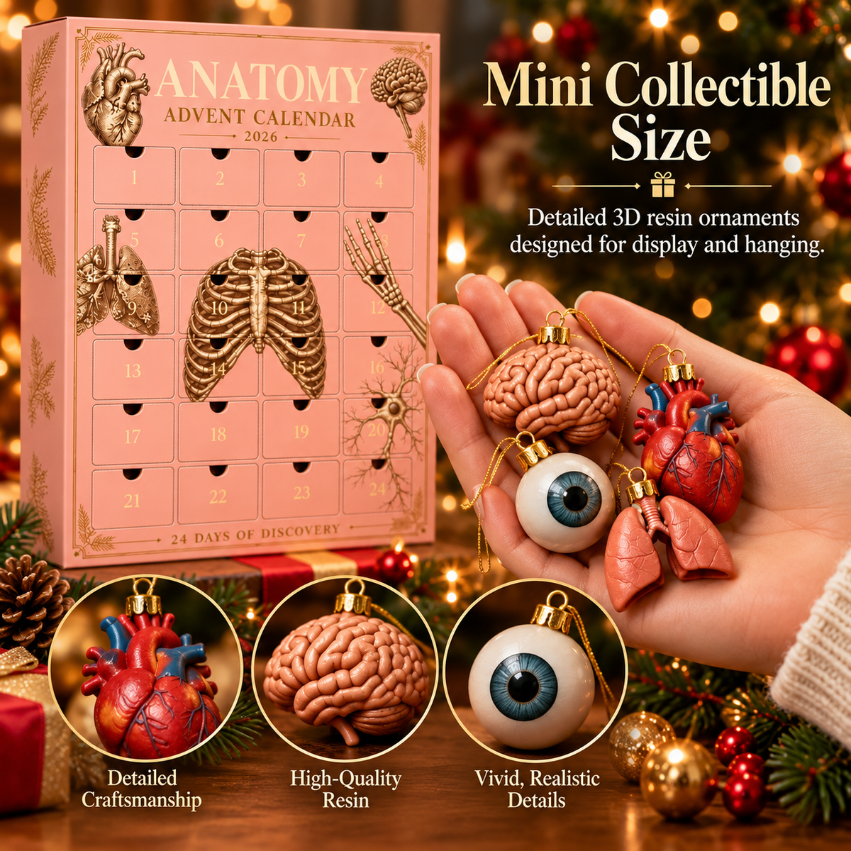 2026 Anatomy Advent Calendar – 24 Days of 3D Resin Organ Ornaments
