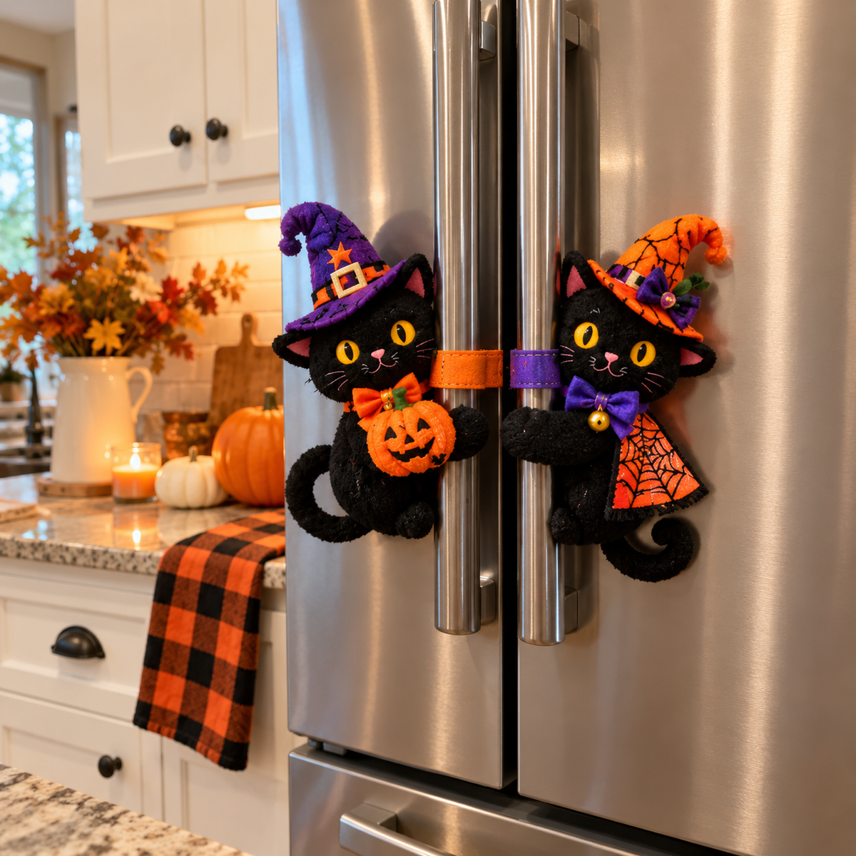 Black Cat Pair refrigerator Halloween decoration