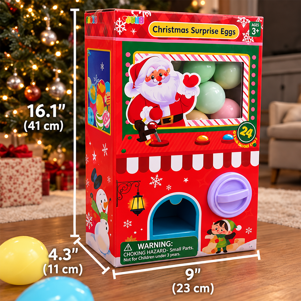 Christmas surprise egg machine dimensions: 16.1 inches tall, 9 inches wide, 4.3 inches deep