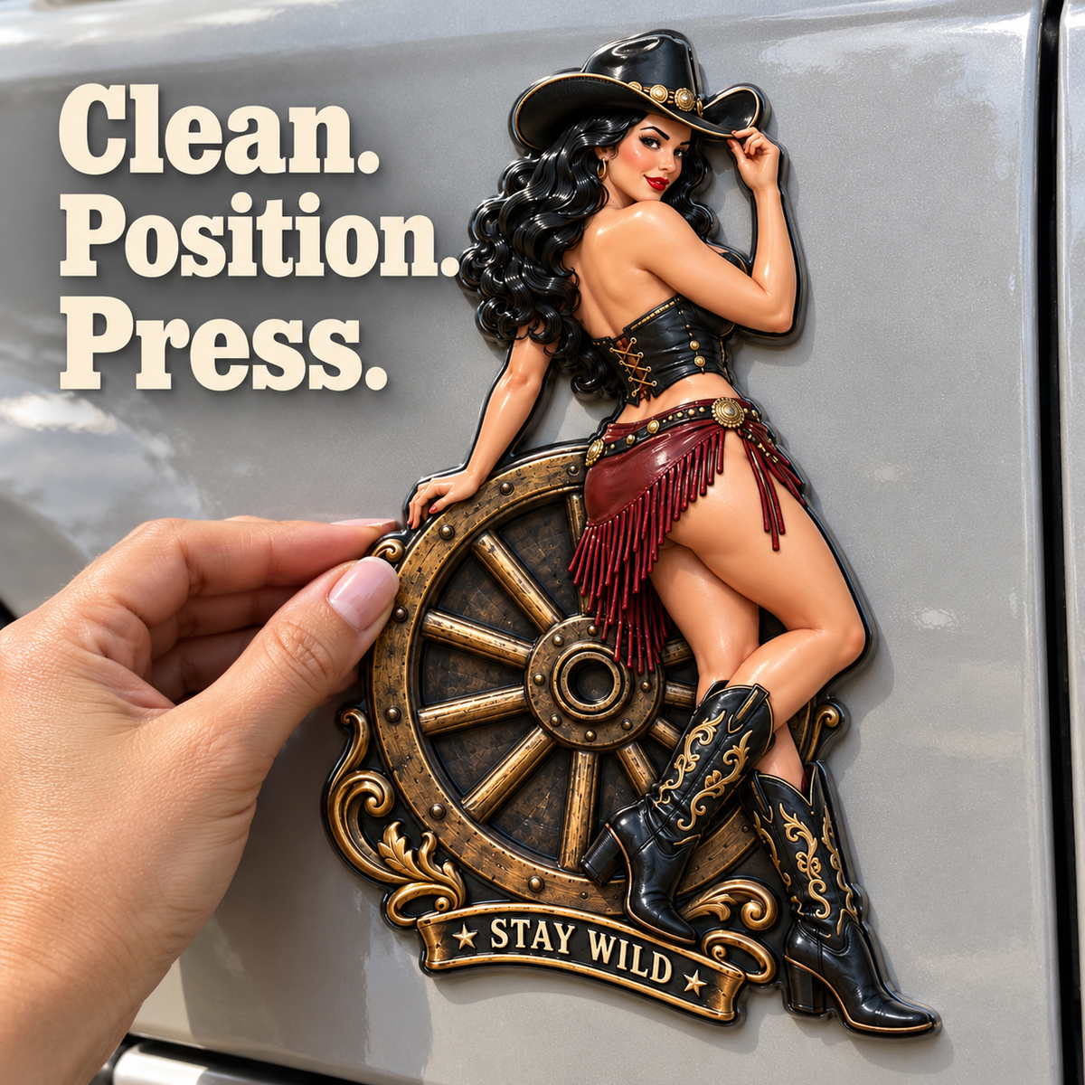 Retro Cowgirl Western Metal Car Emblem | Vintage Roadside Charm🍺