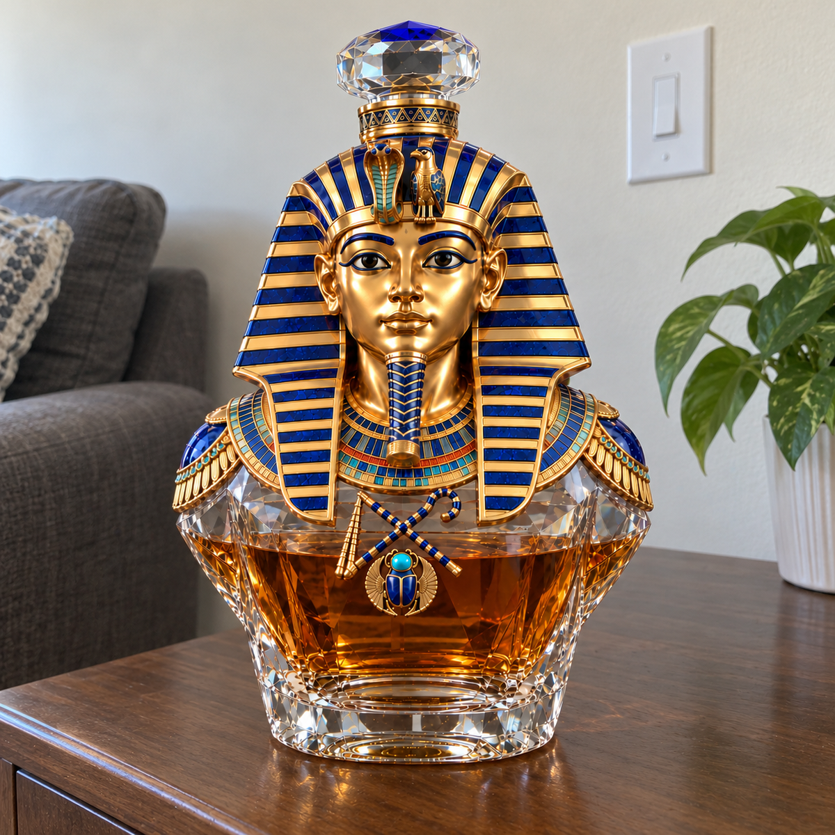 👑 Tutankhamun’s Legacy Whiskey Decanter — Blue & Gold Limited Custom Edition