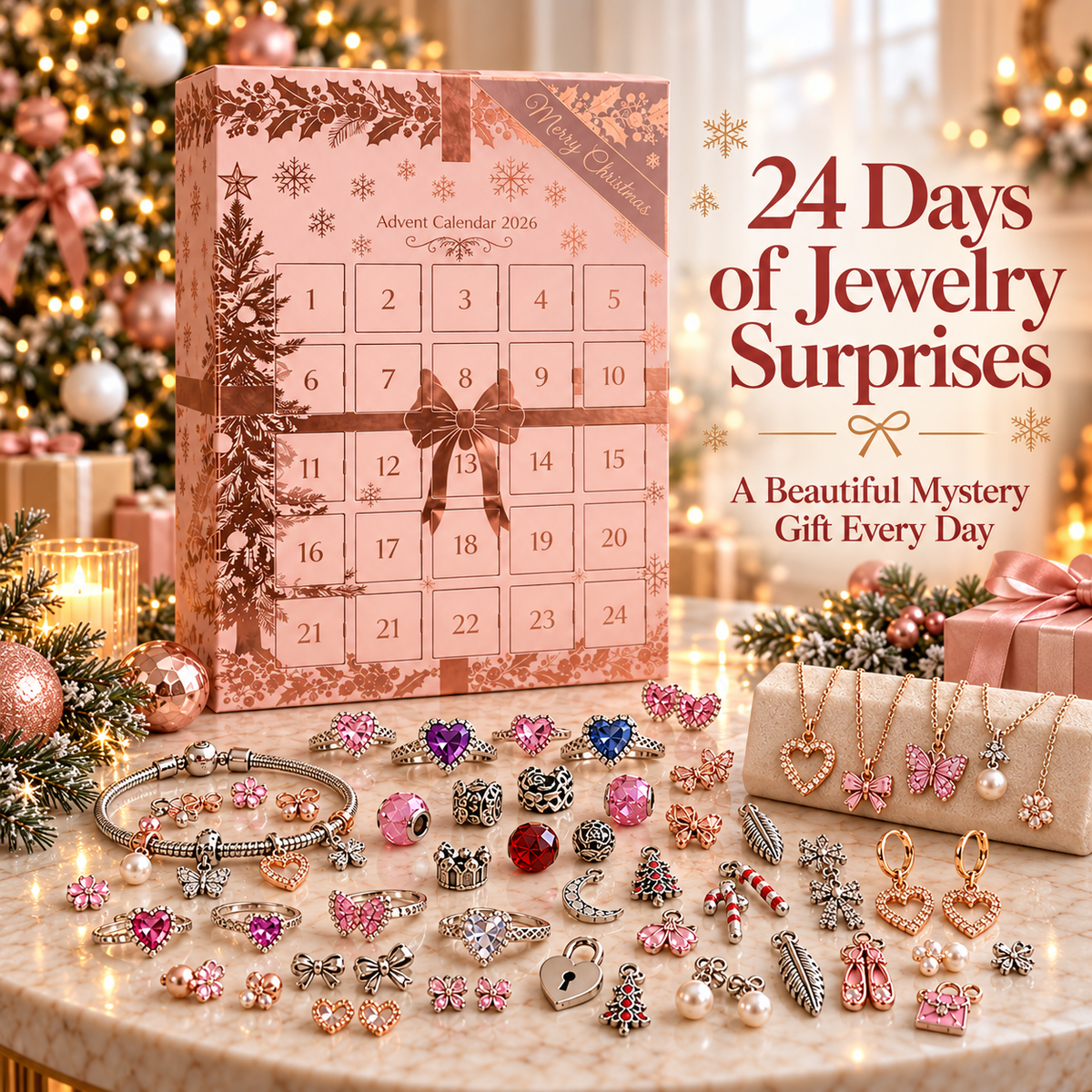 🎀 24-Day Jewelry Advent Calendar – Daily Mystery Charms & Holiday Surprises ✨🎄