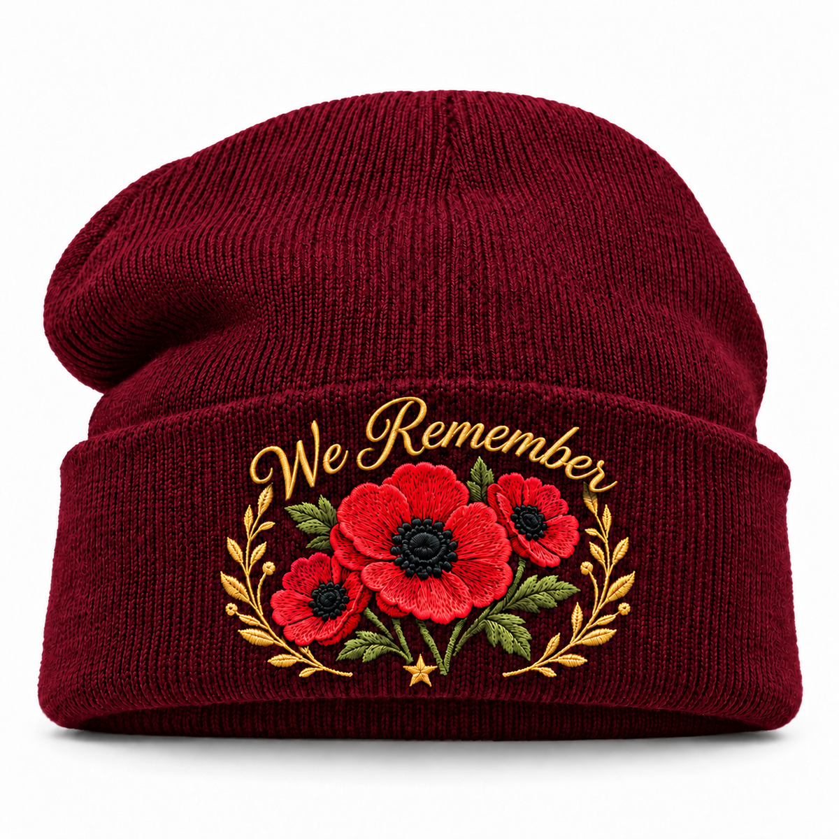 🌺 Remembrance Poppy Embroidered Beanie - A Tribute to Those Who Served