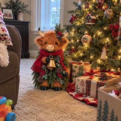 Christmas Highland Cow with Bell