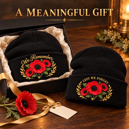 🌺 Remembrance Poppy Embroidered Beanie - A Tribute to Those Who Served