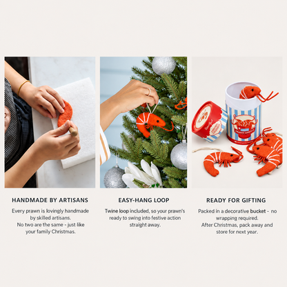 Christmas Prawn Ornaments – Handmade Felt Shrimp Decorations for Christmas Trees & Coastal Holiday Decor