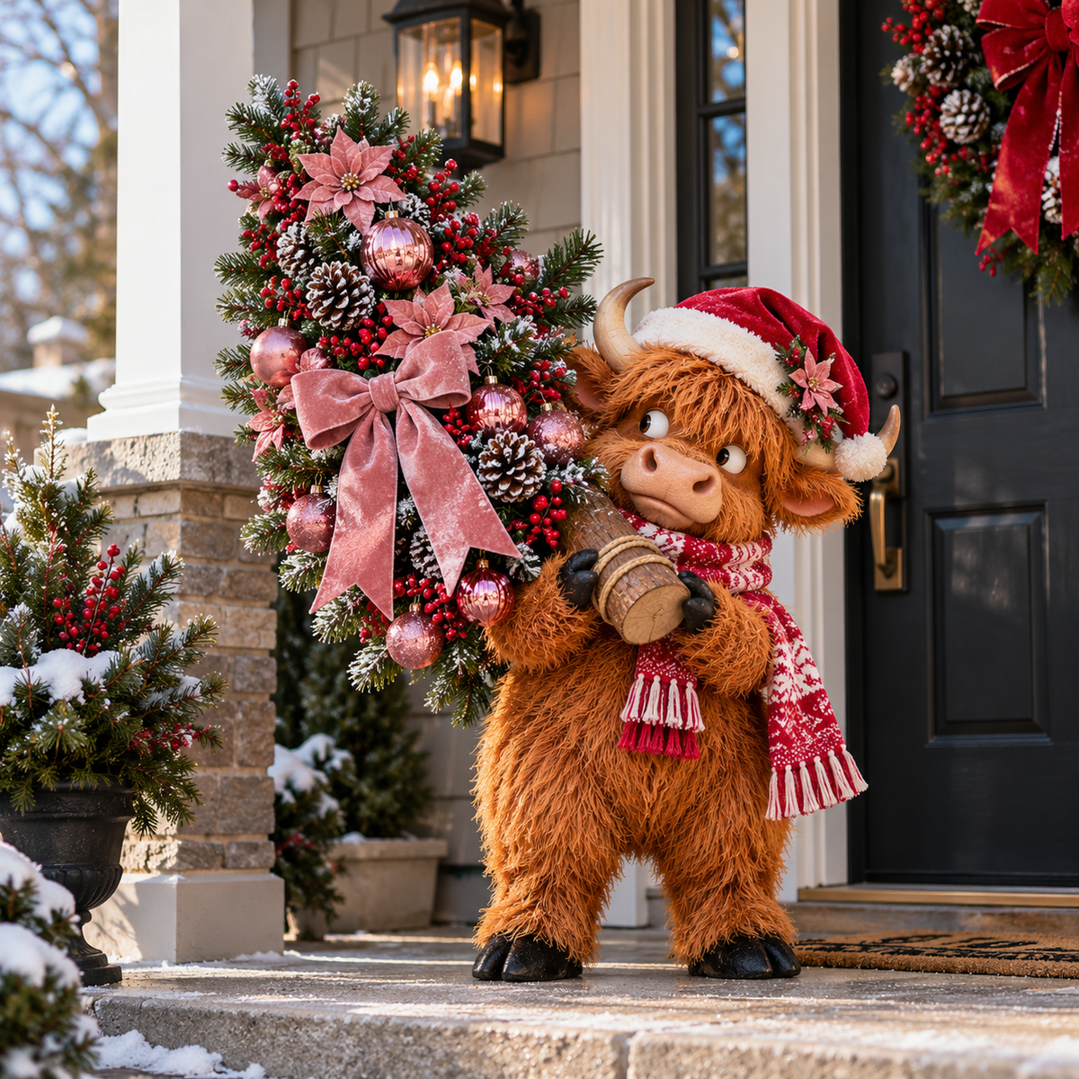 🎄🐮 🎀 The Pinkmas Tree Thief | Funny Light-Up Highland Cow Christmas Decor