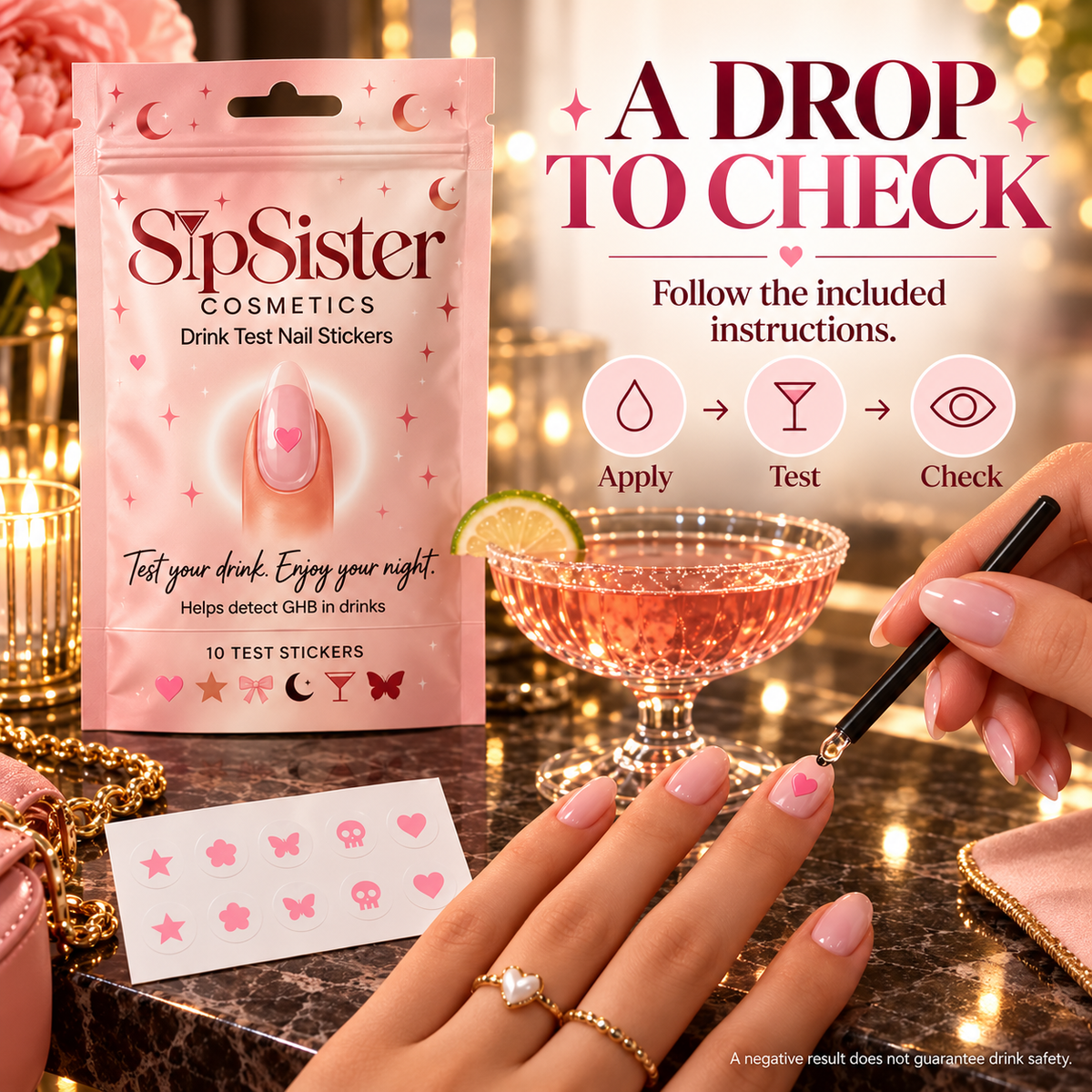 Drink Test Nail Stickers – Discreet Color-Changing Nail Decals for Nights Out
