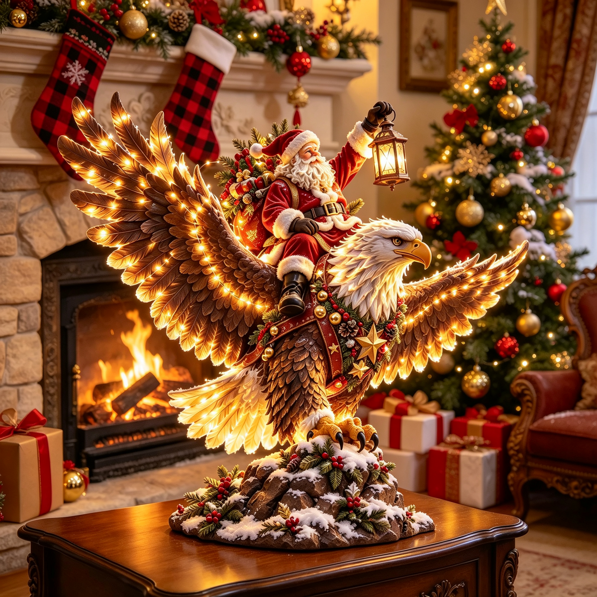 🎅 Sky Rider Santa – Lighted Eagle & Santa Figurine 🦅