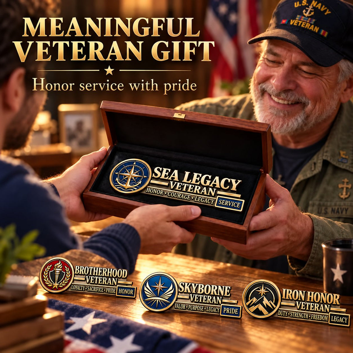 🎖️ 3D Veteran Legacy Metal Auto Emblem – 4 Designs, One Unbreakable Honor