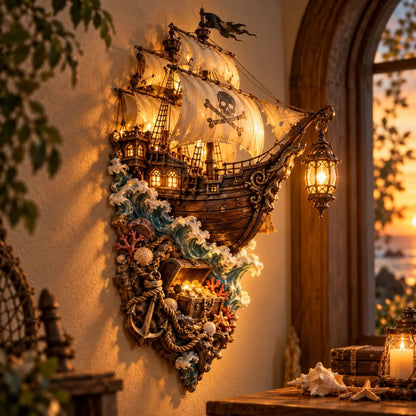 🏴‍☠️⛵🔥 Illuminated Pirate Ship Wall Lantern