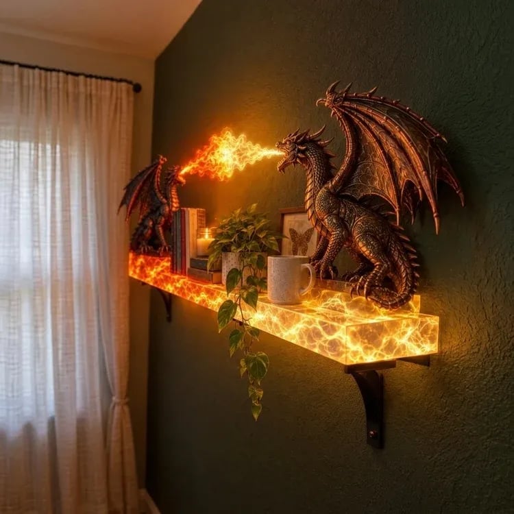 🔥 LAST DAY 49% OFF 🔥 Dual Dragon Plasma Arc Wall Shelf | Gothic Floating Decor & Ambient Lamp 🐉⚡