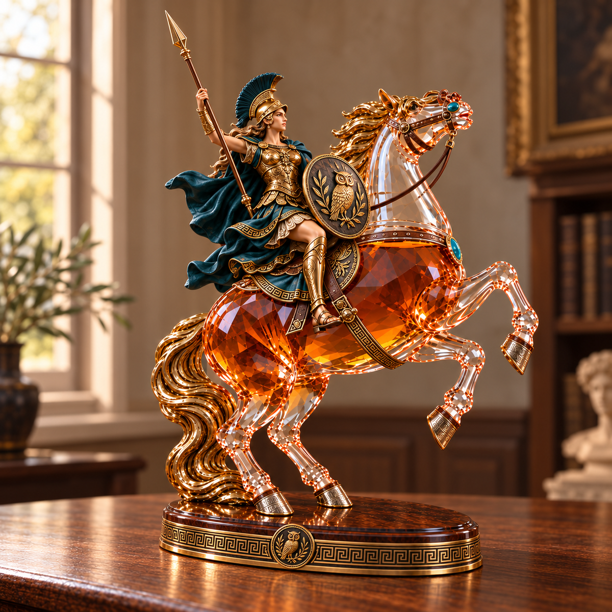 Athena on her rearing horse, Three-quarter view