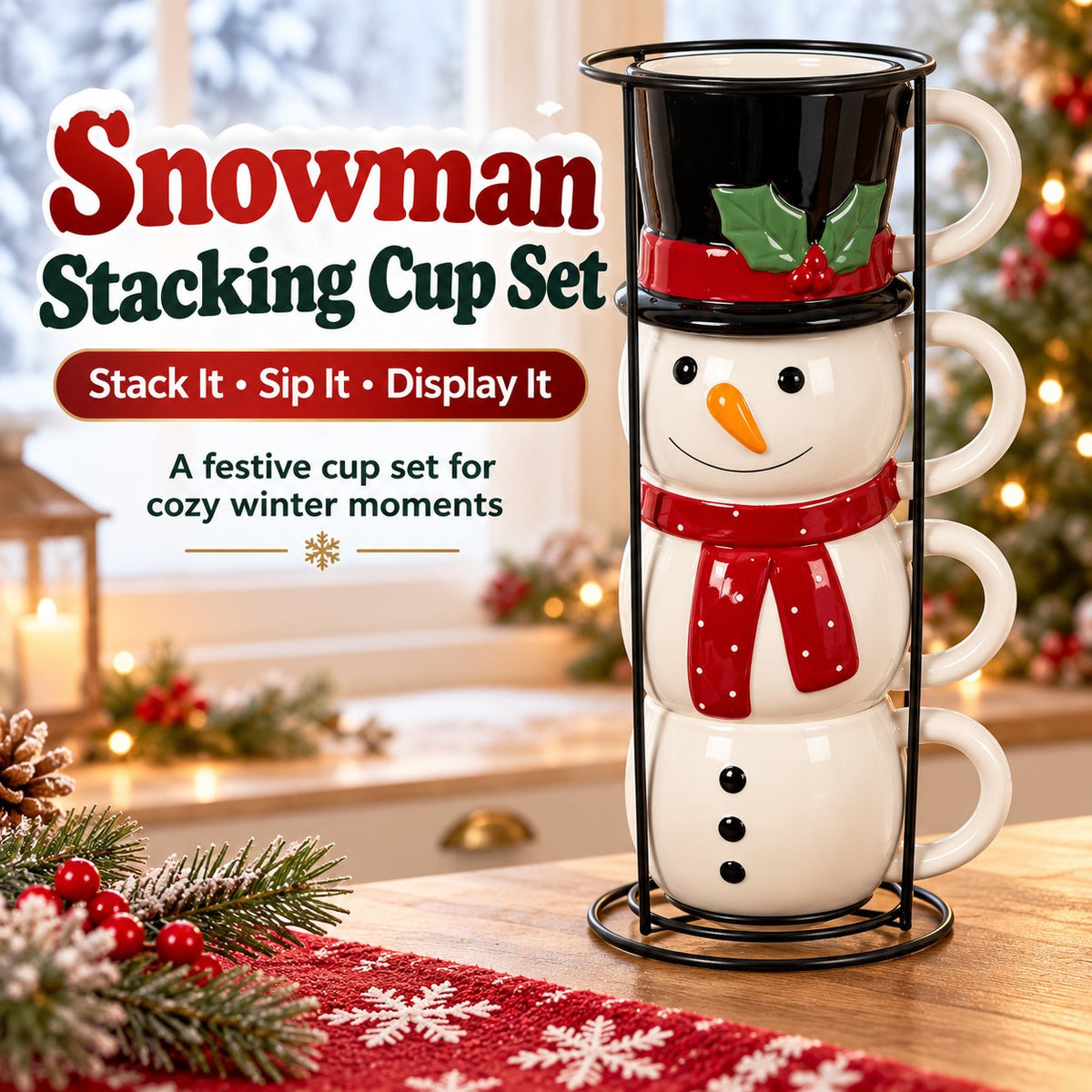☃️🎄 Snowman Stacking Cups — Create A Cozy Winter Moment With Every Sip!