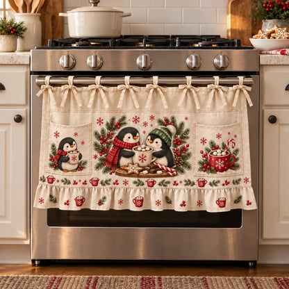 ⏳ Last Day 49% OFF – 🎄 Christmas Kitchen Tie-On Skirt | Festive Holiday Designs with Pockets & Ruffled Trim ✨