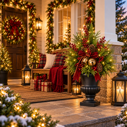 24-Inch Pre-Lit Christmas Evergreen Urn Filler