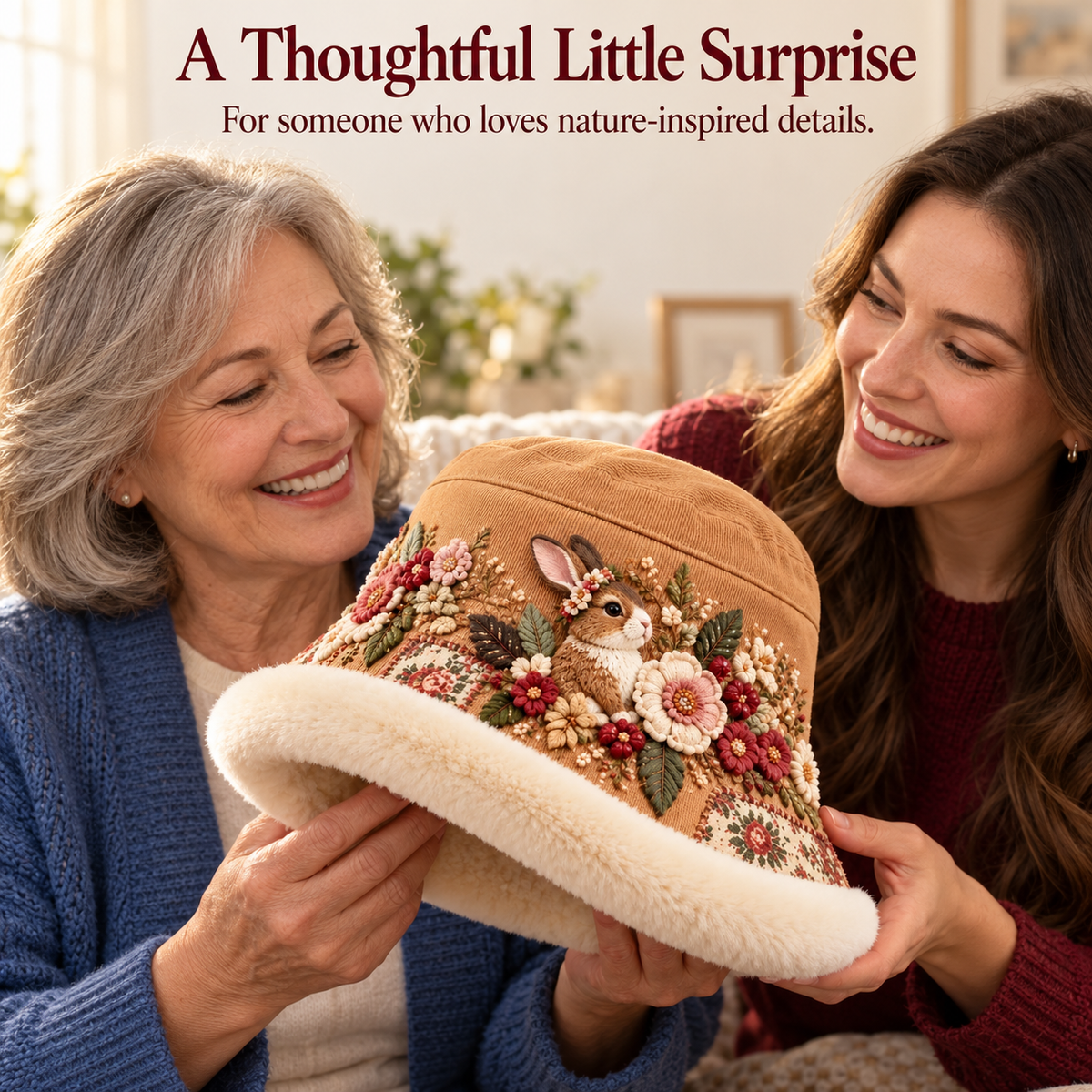🌸 Women’s Warm Plush-Lined Winter Bucket Hat – Cute Floral & Animal Prints ❄️