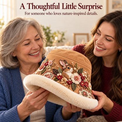 🌸 Women’s Warm Plush-Lined Winter Bucket Hat – Cute Floral & Animal Prints ❄️