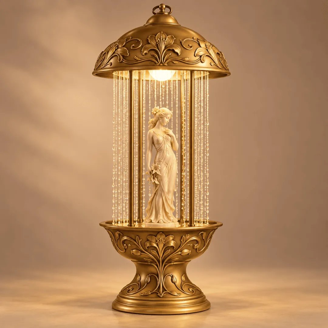 Vintage Oil Rain Lamp with Classical Statue
