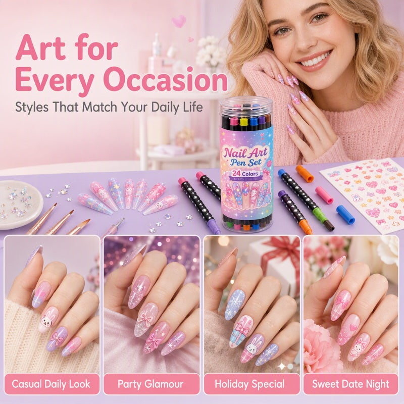 24-Color Dual-Tip Nail Art Drawing Pens