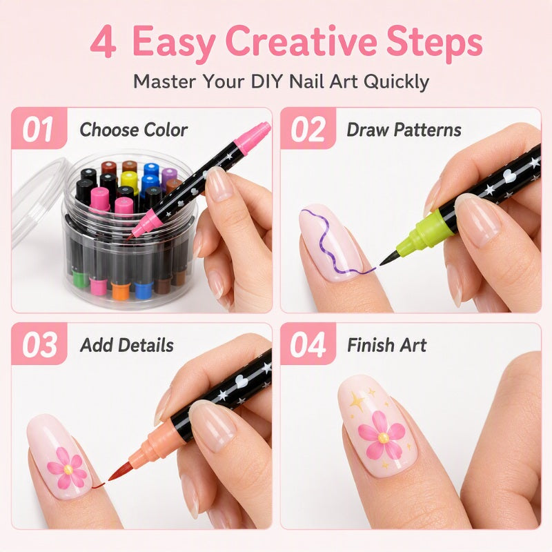 24-Color Dual-Tip Nail Art Drawing Pens