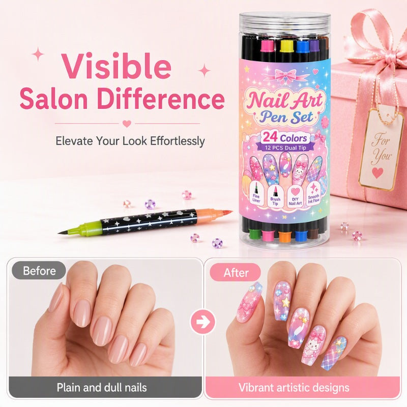 24-Color Dual-Tip Nail Art Drawing Pens