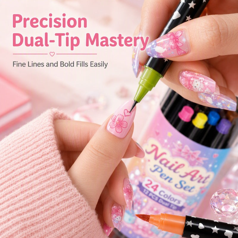 24-Color Dual-Tip Nail Art Drawing Pens