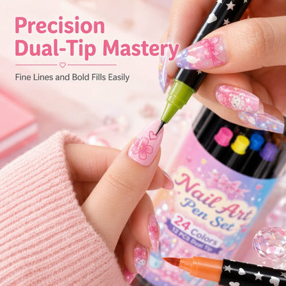 24-Color Dual-Tip Nail Art Drawing Pens