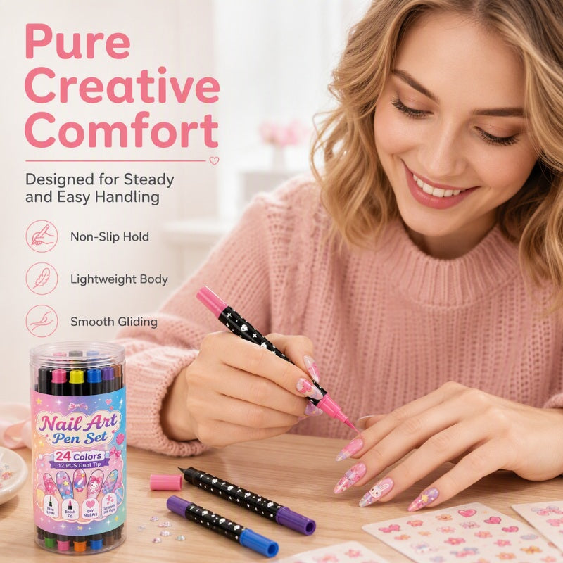 24-Color Dual-Tip Nail Art Drawing Pens