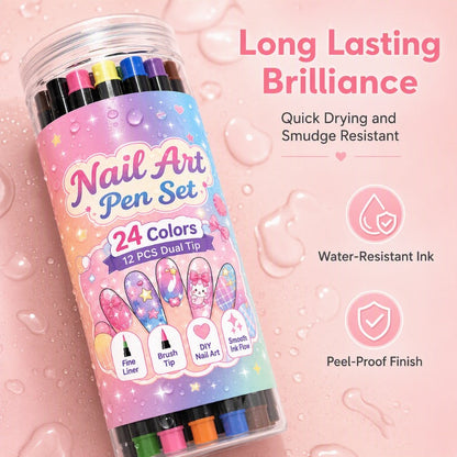 24-Color Dual-Tip Nail Art Drawing Pens
