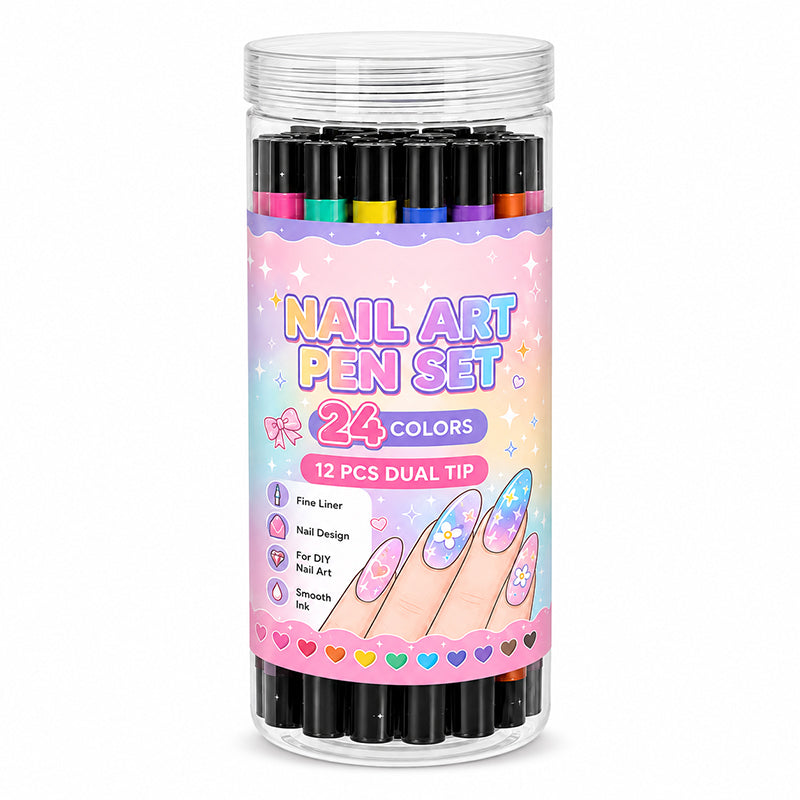 24-Color Dual-Tip Nail Art Drawing Pens