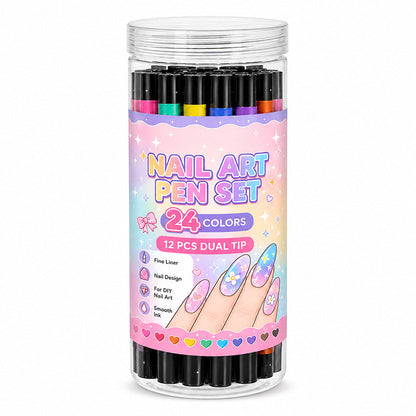 24-Color Dual-Tip Nail Art Drawing Pens
