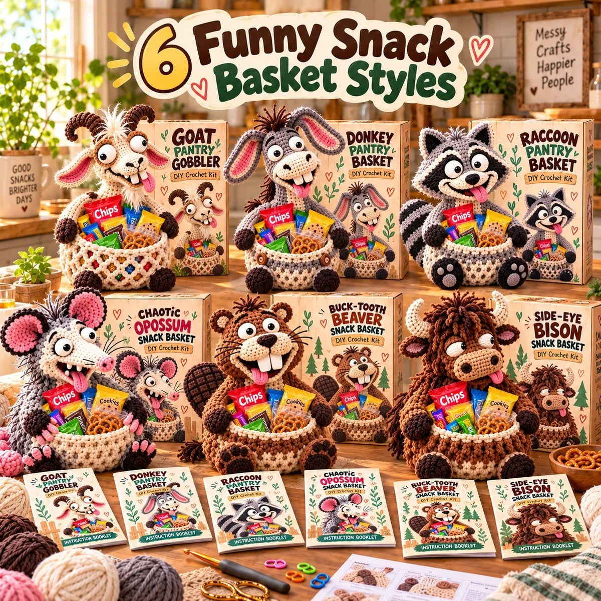Funny Animal Crochet Snack Basket DIY Kit