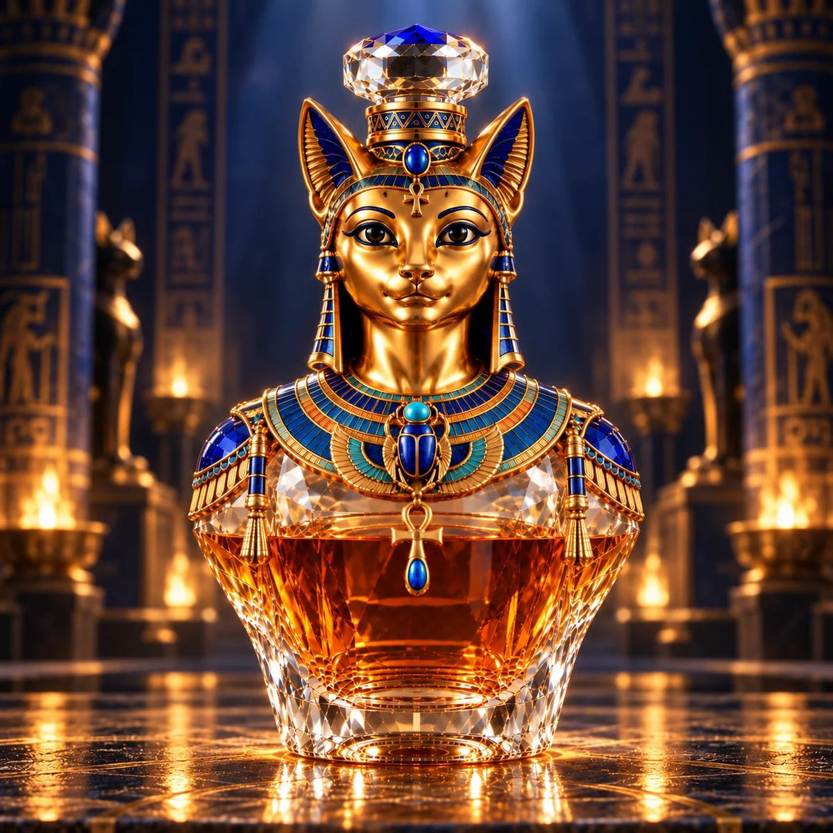 🐈 Bastet’s Royal Legacy Whiskey Decanter – Golden Egyptian Cat Collector’s Edition 🏺