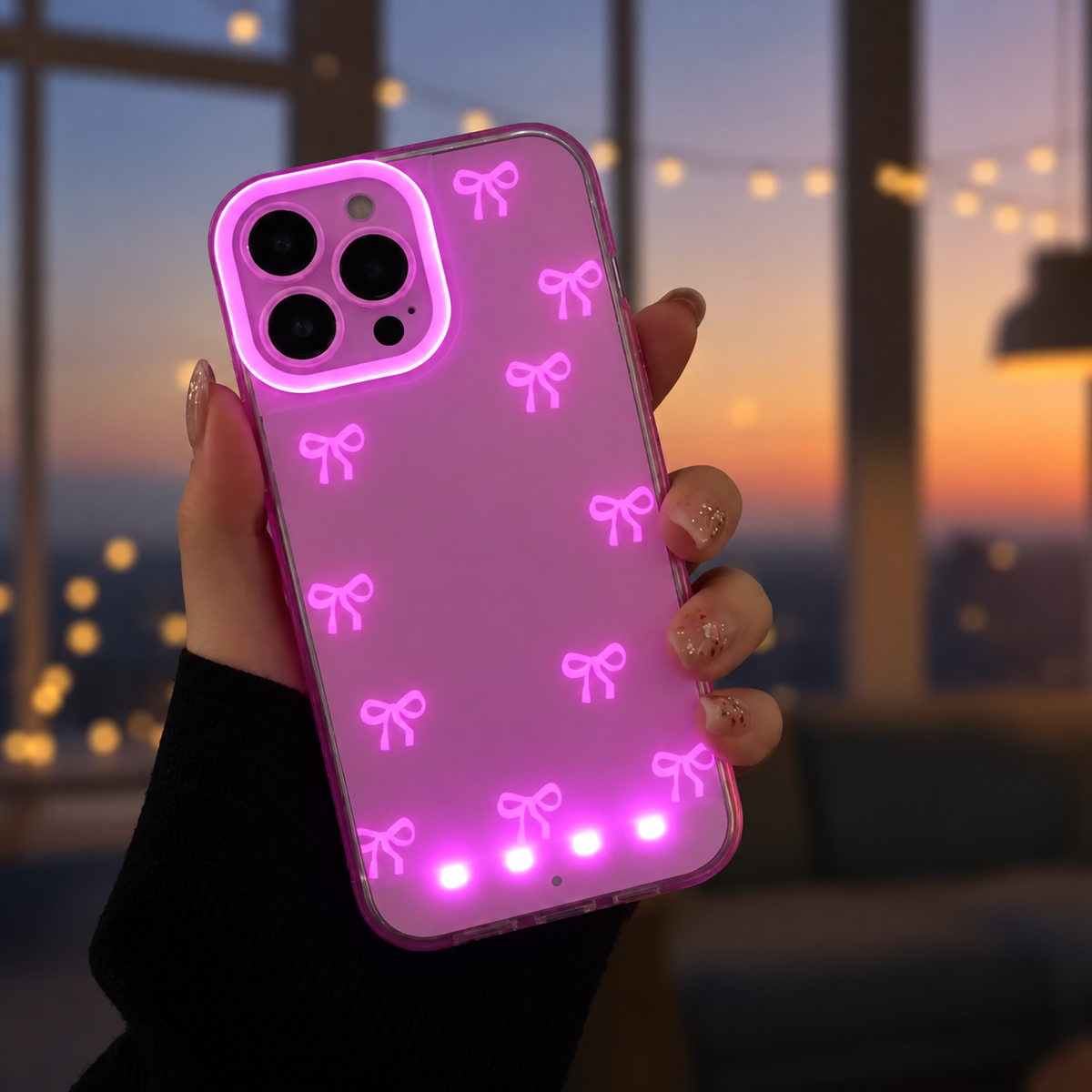 📱Vibrant LED Bowknot Phone Case, Compatible with iPhone 11/12/13/14/15/16/17 Pro/Pro Max