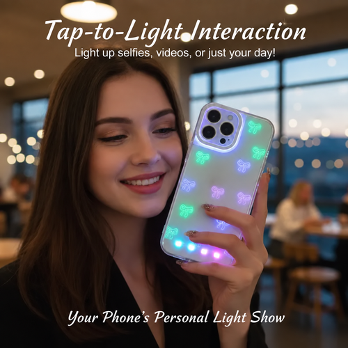 📱Vibrant LED Bowknot Phone Case, Compatible with iPhone 11/12/13/14/15/16/17 Pro/Pro Max