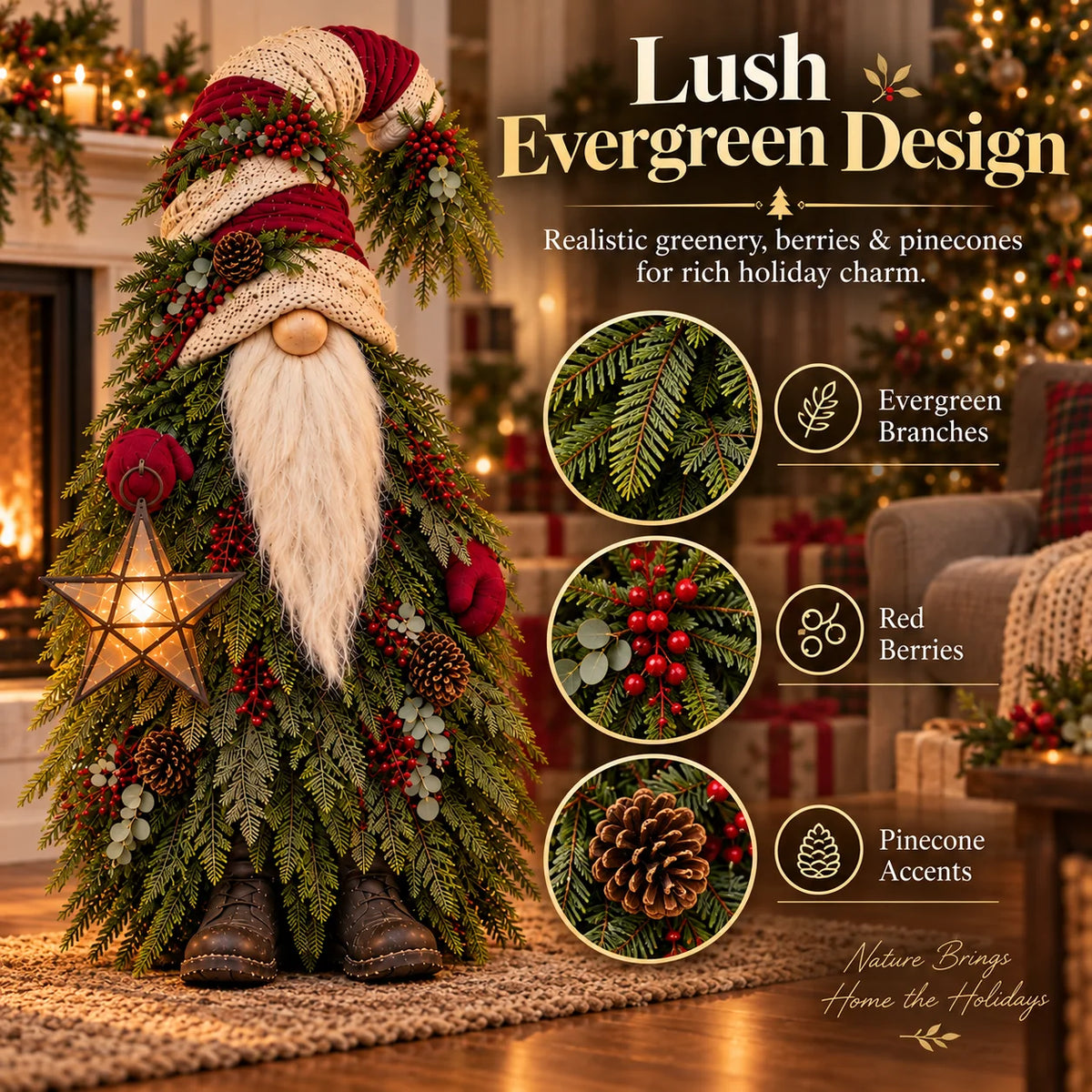 🔥Evergreen Star Gnome™ Lighted Christmas Woodland Decor