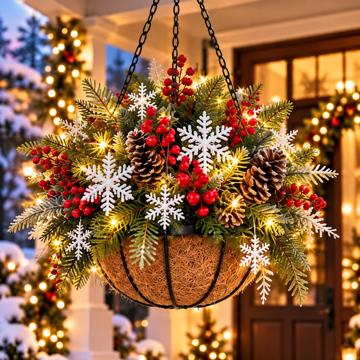 🎄 Last Day 50% OFF 🏆 Pre-Lit Christmas Hanging Basket | Pre-lit, weather-resistant, and zero maintenance