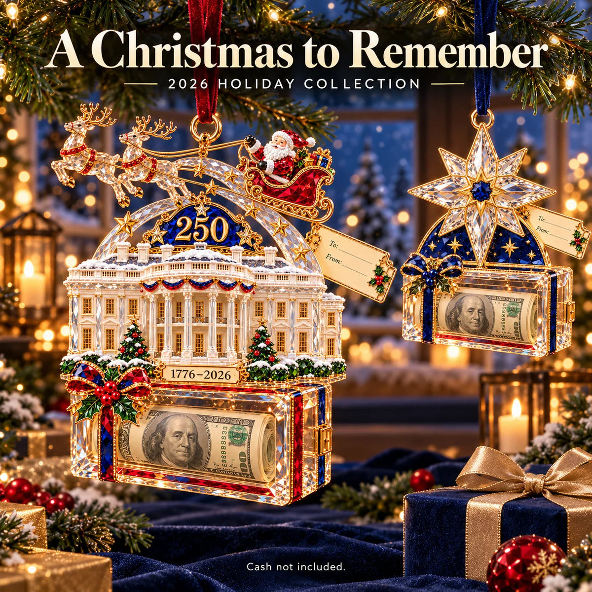 🎄 Christmas Cash Gift Ornament | 20 Crystal-Style Designs with Money Holder & Gift Tag 🎁