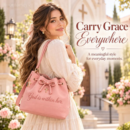 💕 Faith-Inspired Bucket Bag – God Is Within Her Handbag