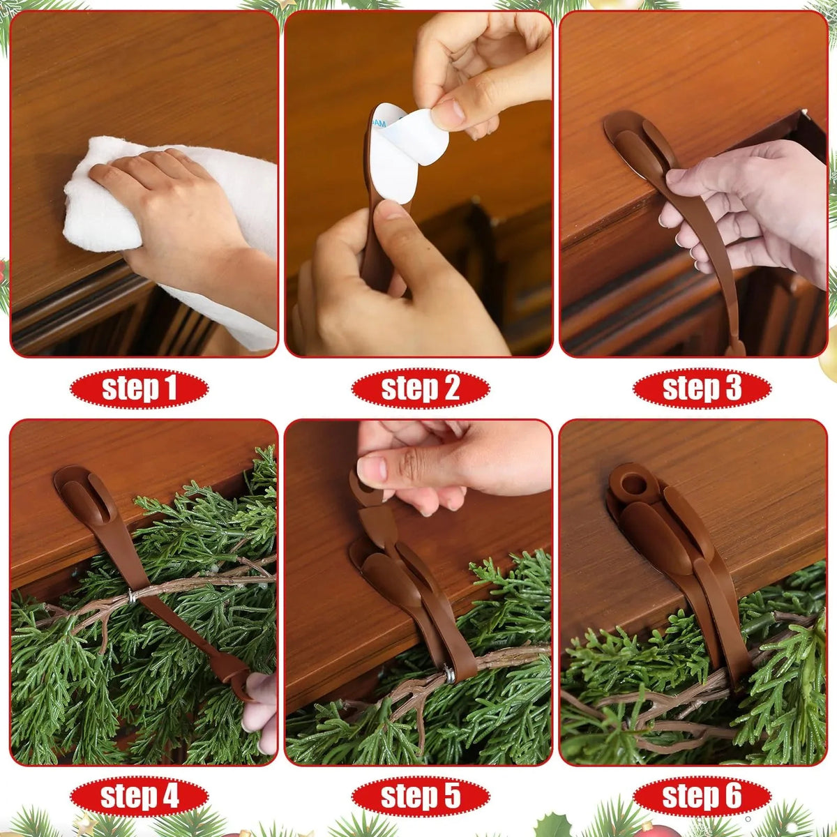 No-Drill Christmas Garland Hangers – Self-Adhesive Flexible Silicone Hooks (Set of 4)
